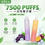 叮啞 DIYA 7500口一次性電子煙｜13ml大油倉 650mAh Type-C快充｜1.2Ω網狀芯 15種口味 台灣